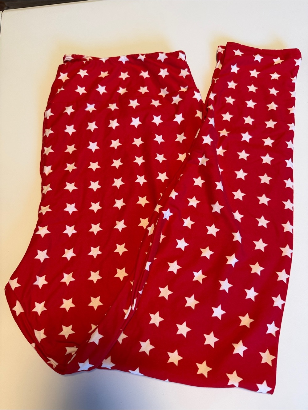 LuLaRoe Red Leggings with White Star Print